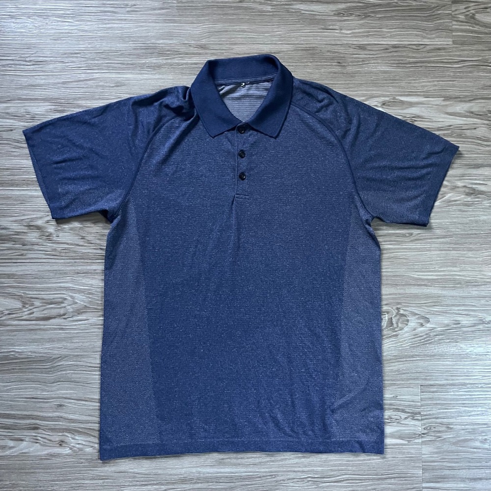 Lululemon Metal Vent Tech Polo Shirt Mens XL Blue Heather Short Sleeve Training